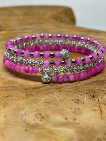 Sparkling Dyed Pink Memory Wire Bracelet