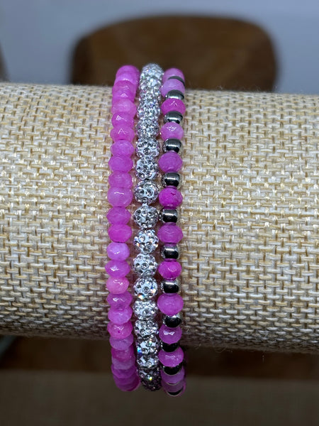 Sparkling Dyed Pink Memory Wire Bracelet