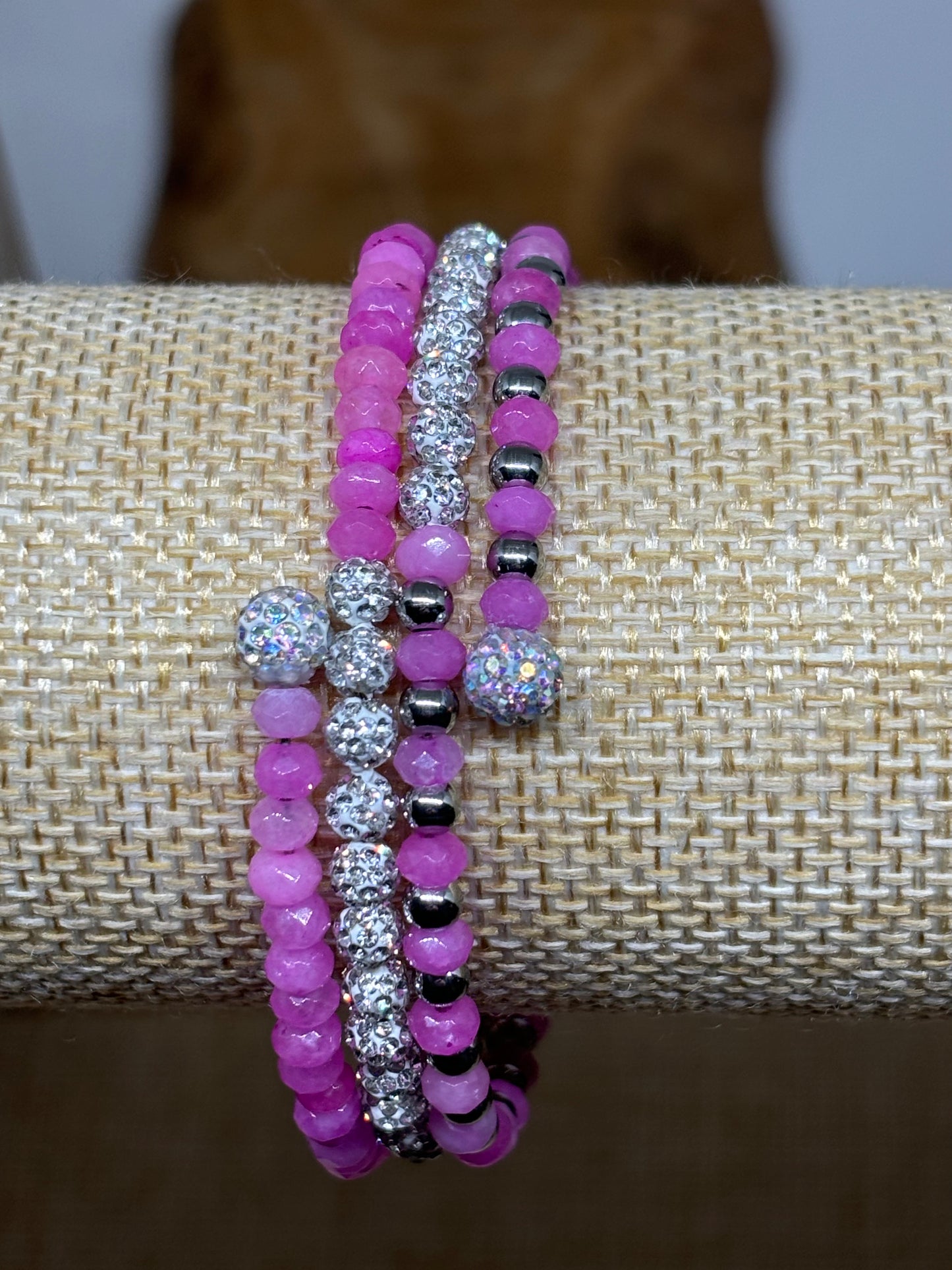 Sparkling Dyed Pink Memory Wire Bracelet