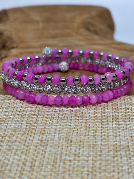 Sparkling Dyed Pink Memory Wire Bracelet