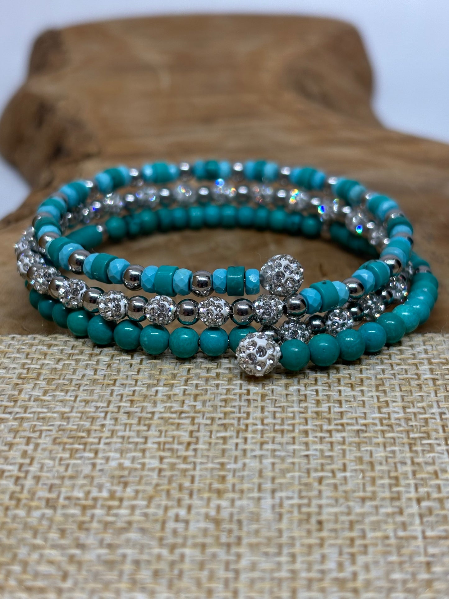 Sparkling Dyed Sea Green Memory Wire Bracelet from Pixi Daisy