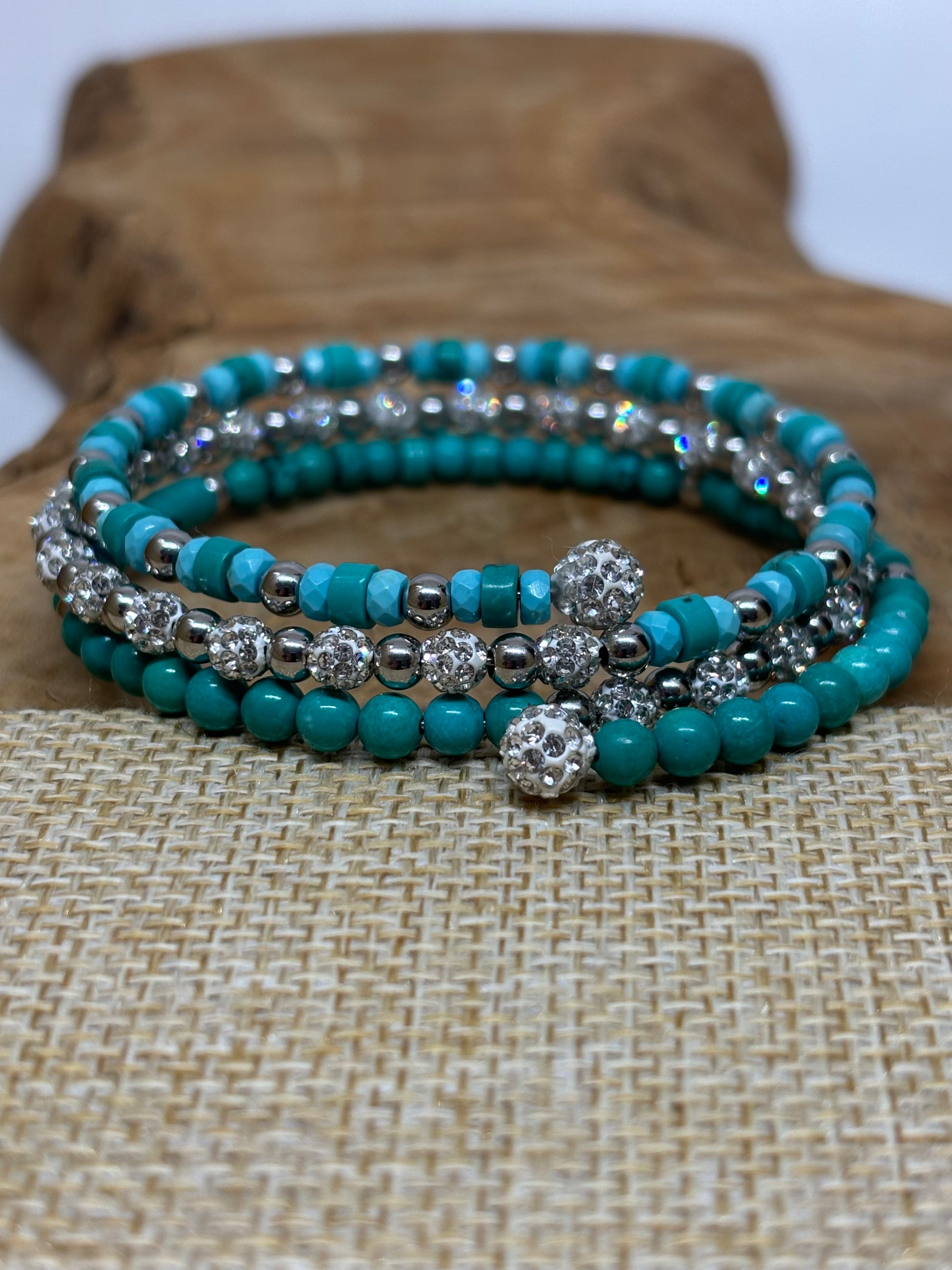 Sparkling Dyed Sea Green Memory Wire Bracelet from Pixi Daisy