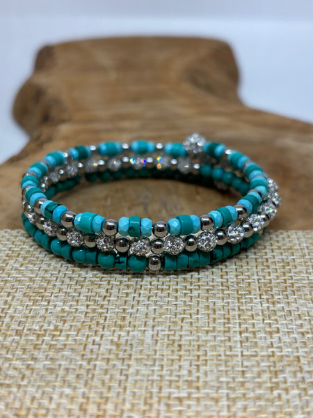 Sparkling Dyed Sea Green Memory Wire Bracelet from Pixi Daisy