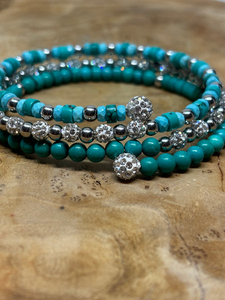 Sparkling Dyed Sea Green Memory Wire Bracelet from Pixi Daisy