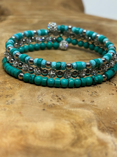 Sparkling Dyed Sea Green Memory Wire Bracelet from Pixi Daisy