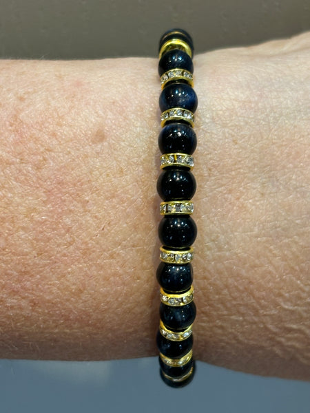 Dark Blue Tiger's Eye Memory Wire Bracelet