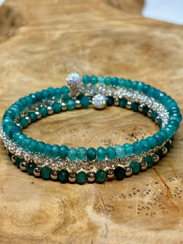 Sparkling Sea Green Jade  Memory Wire Bracelet from Pixi Daisy