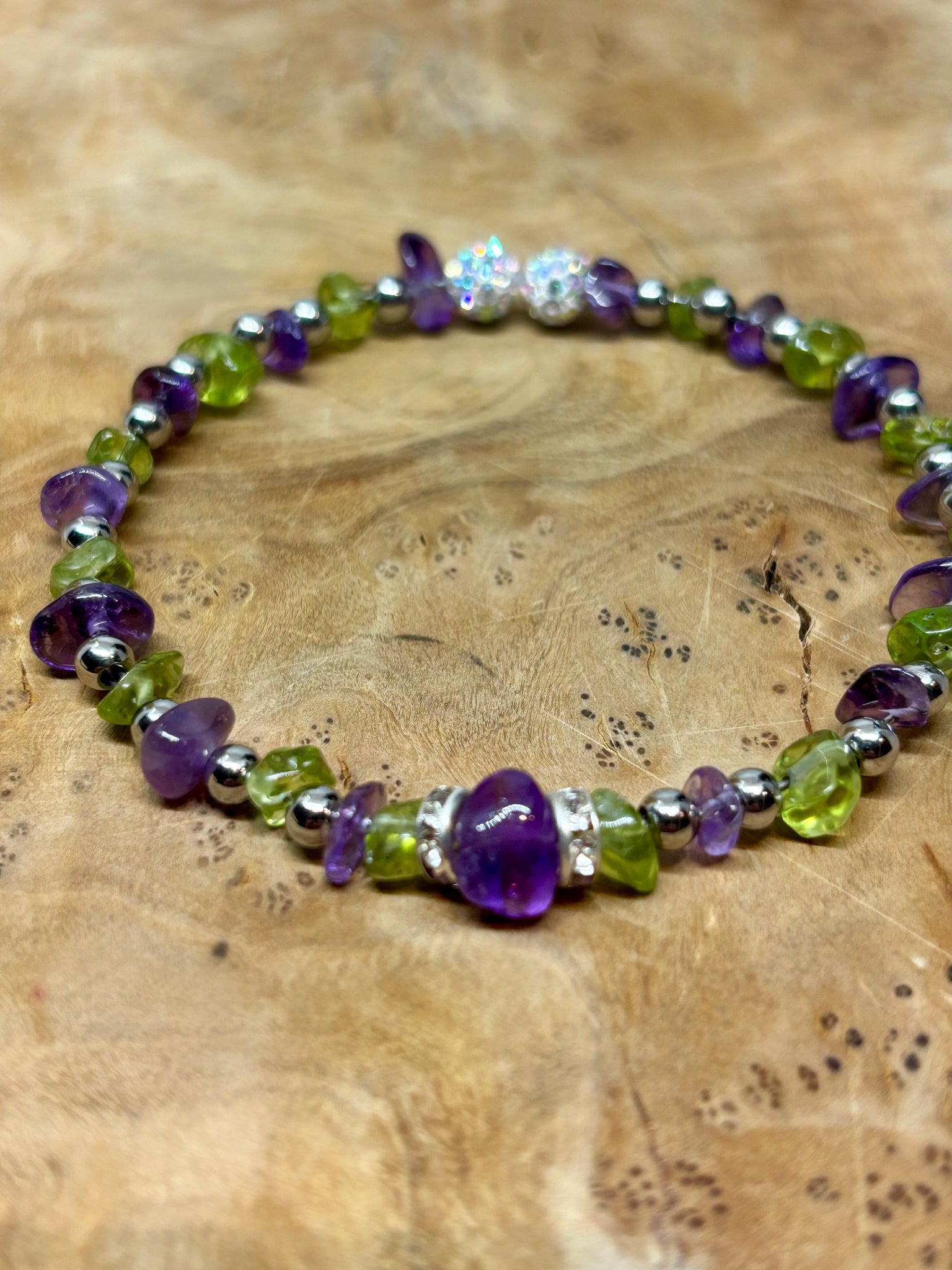 Amethyst & Peridot Memory Wire Bracelet from Pixi Daisy