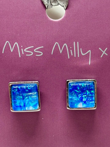 Miss Milly Iridescent Blue Square Stud Earrings from Pixi Daisy