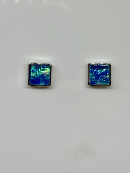 Miss Milly Iridescent Blue Square Stud Earrings from Pixi Daisy