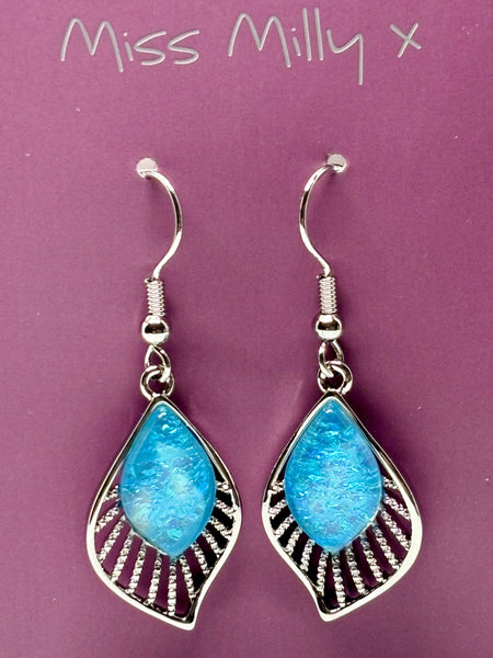 Miss Milly Blue Resin and Silver Drop Earrings from Pixi Daisy