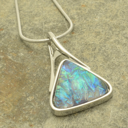 Miss Milly Triangular pendant with iridescent stone on a chain from Pixi Daisy