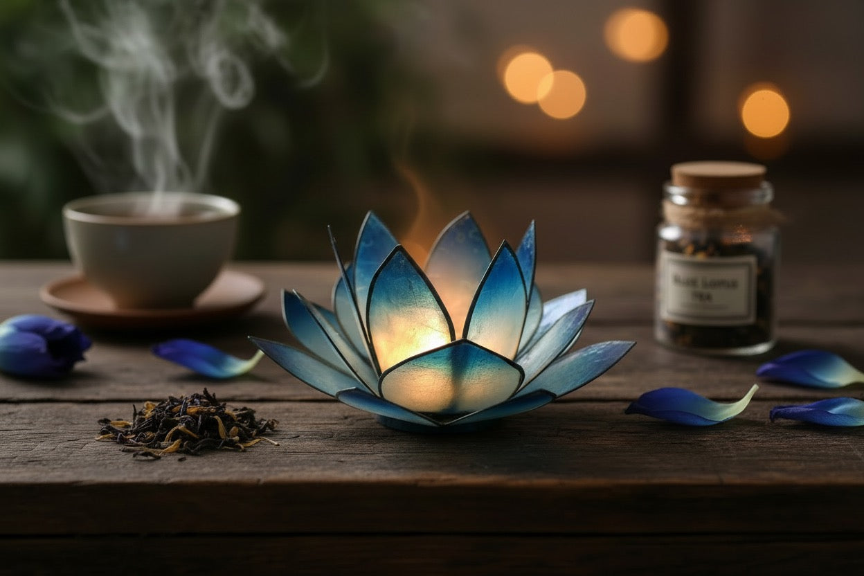 Blue lotus flower tea light holder from Pixi Daisy