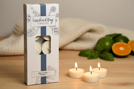 Sandwick Bay Lime Basil & Mandarin tea lights from Pixi Daisy