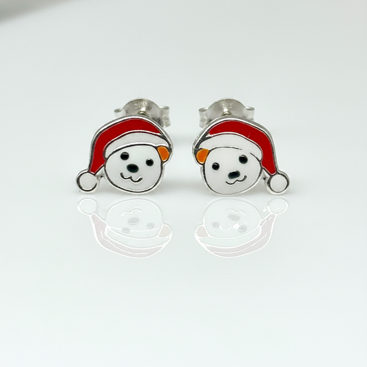 Bear & Santa Hat Sterling Silver Ear Studs from Pixi Daisy