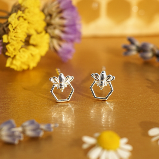Bee & Honeycomb Stud Earrings from Pixi Daisy