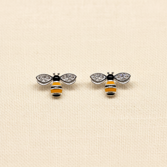 Bee Stud Earrings - Cream Linen