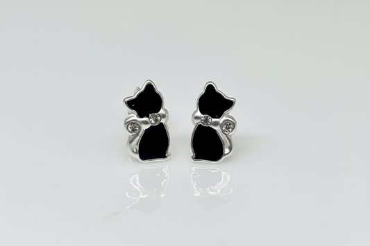 Black Cat Crystal Sterling Silver Ear Studs from Pixi Daisy