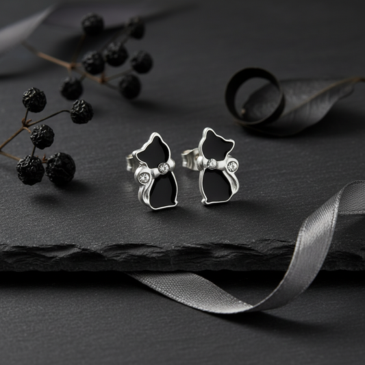 Black Cat Crystal Stud Earrings from Pixi Daisy