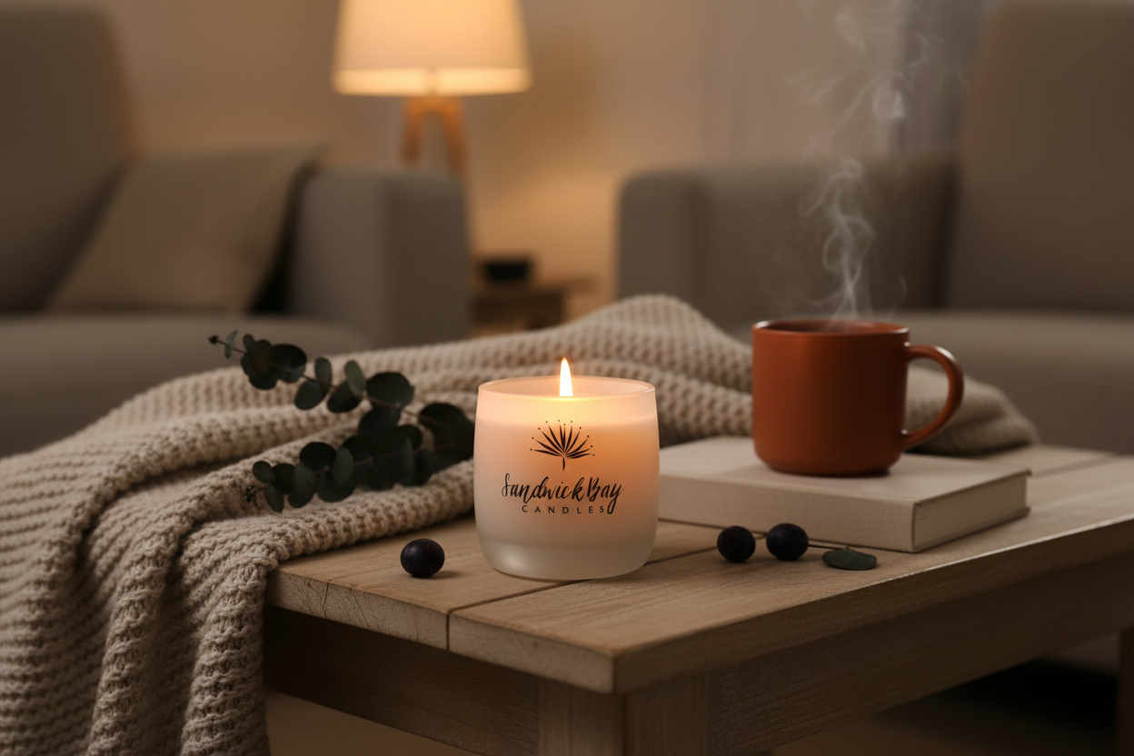 Sandwick Black Plum & Rhubarb Candle Cosy Lifestyle