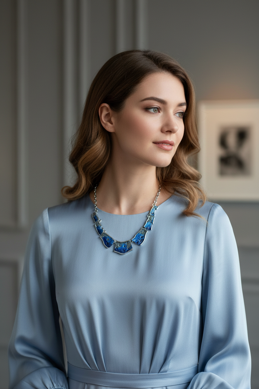 Miss Milly blue and grey mottled necklace from Pixi Daisy