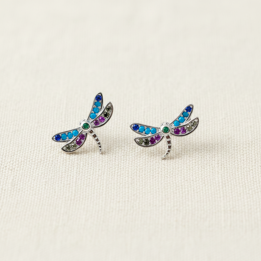 Blue Pink Crystal Dragonfly Stud Earrings from pixi daisy