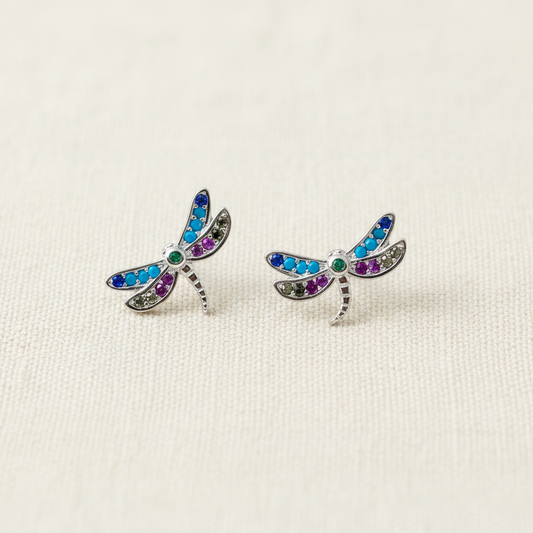 Blue Pink Crystal Dragonfly Stud Earrings from pixi daisy