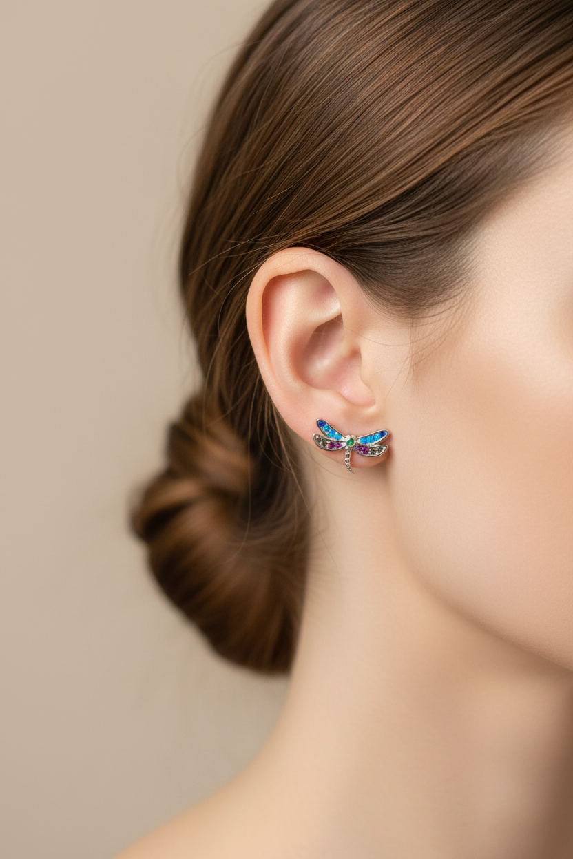 Blue Pink Crystal Dragonfly Stud Earrings from pixi daisy