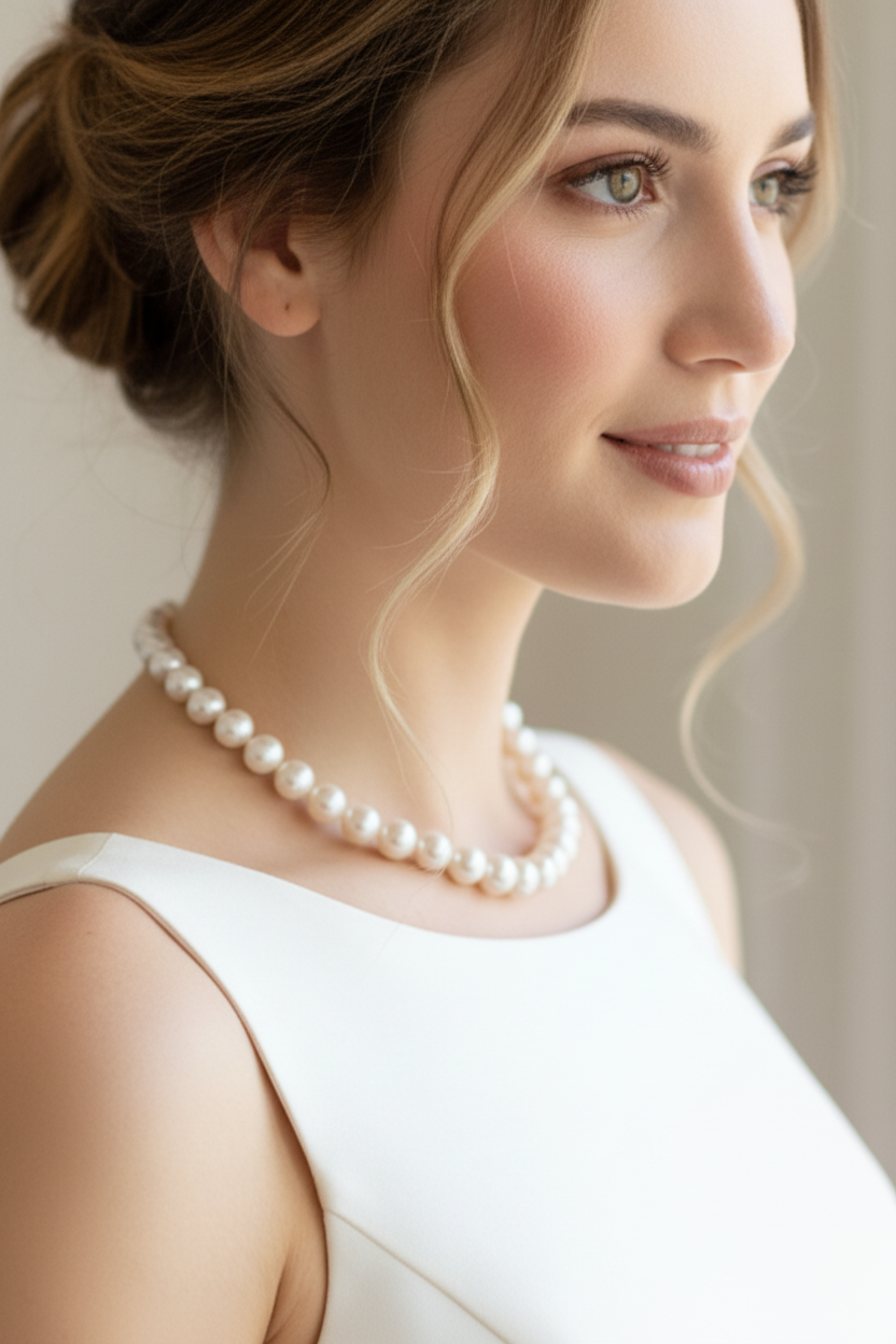 Bridal Pearl Necklace Side Profile