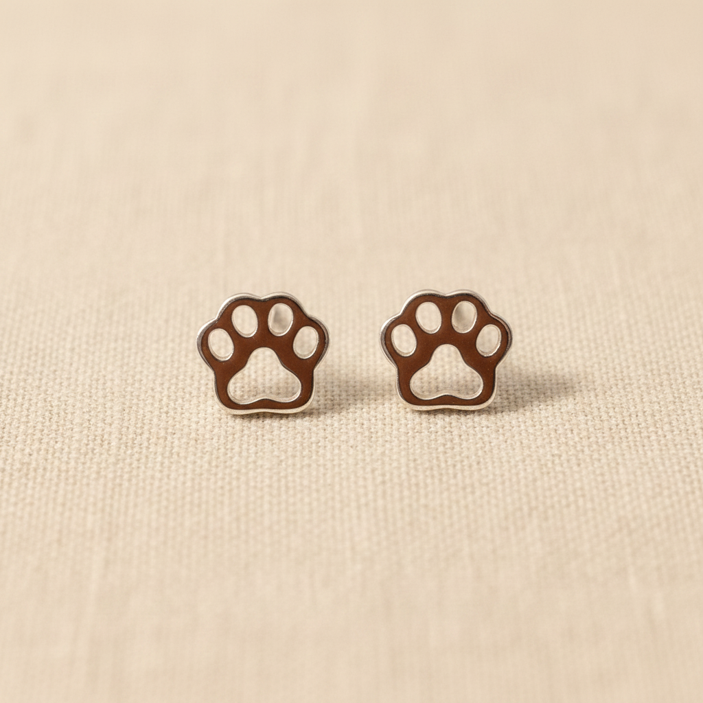 Brown Enamel Paw Print Stud Earrings from pixi daisy