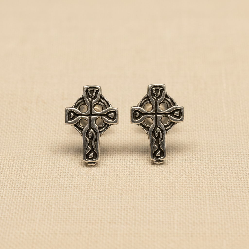Celtic Cross Ear Studs - Linen Background