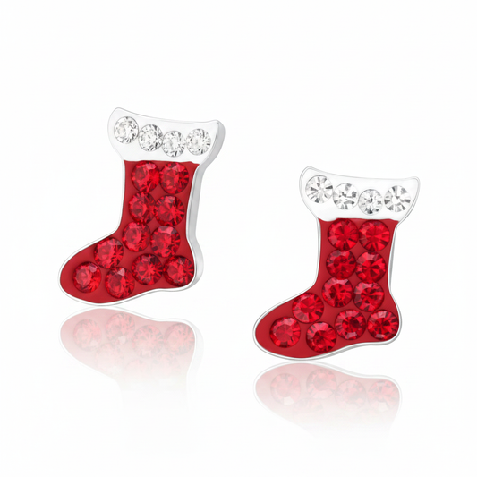 Christmas Boot Sterling Silver Crystal Ear Studs from Pixi Daisy