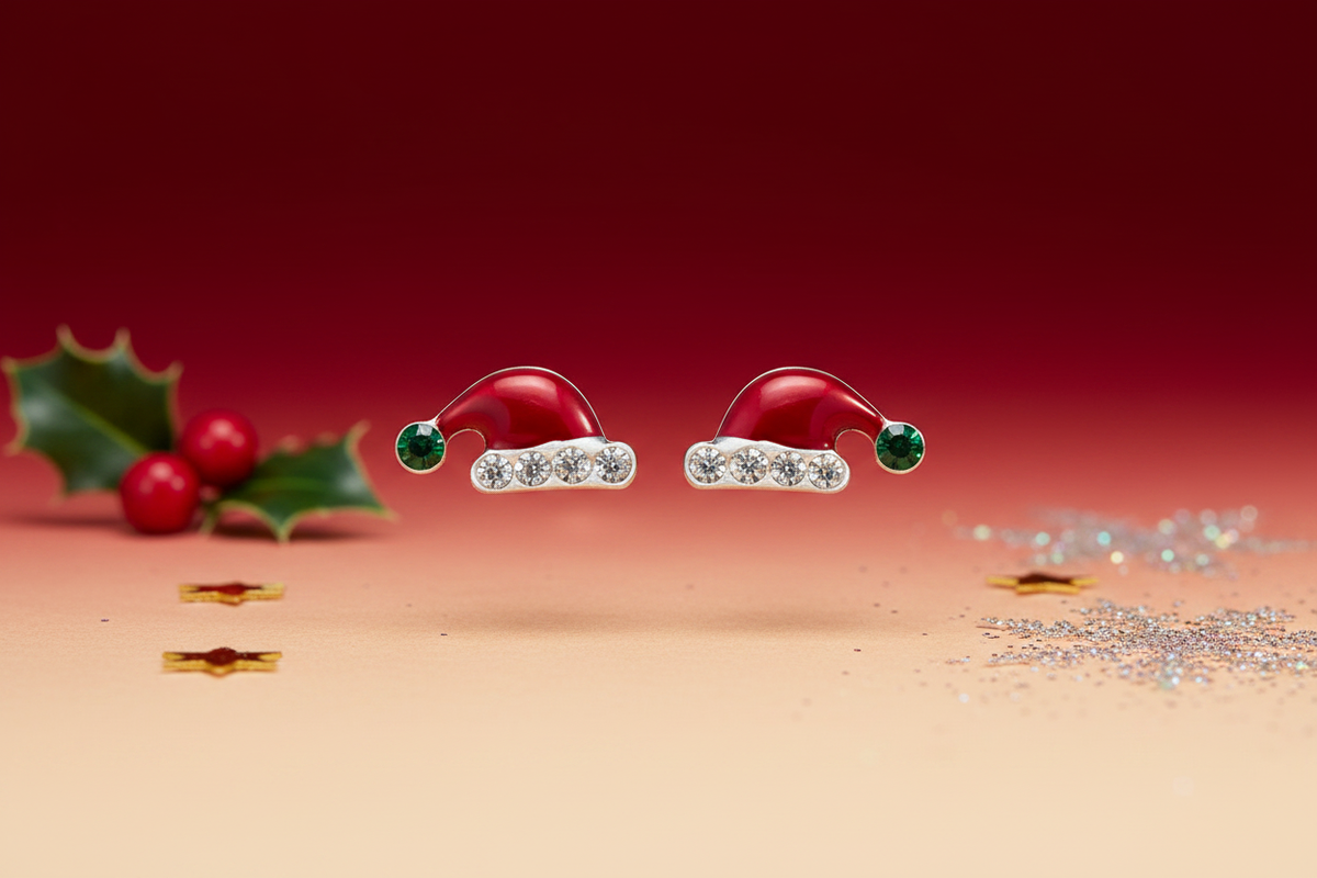 Christmas Hat Sterling Silver Ear Studs from Pixi Daisy