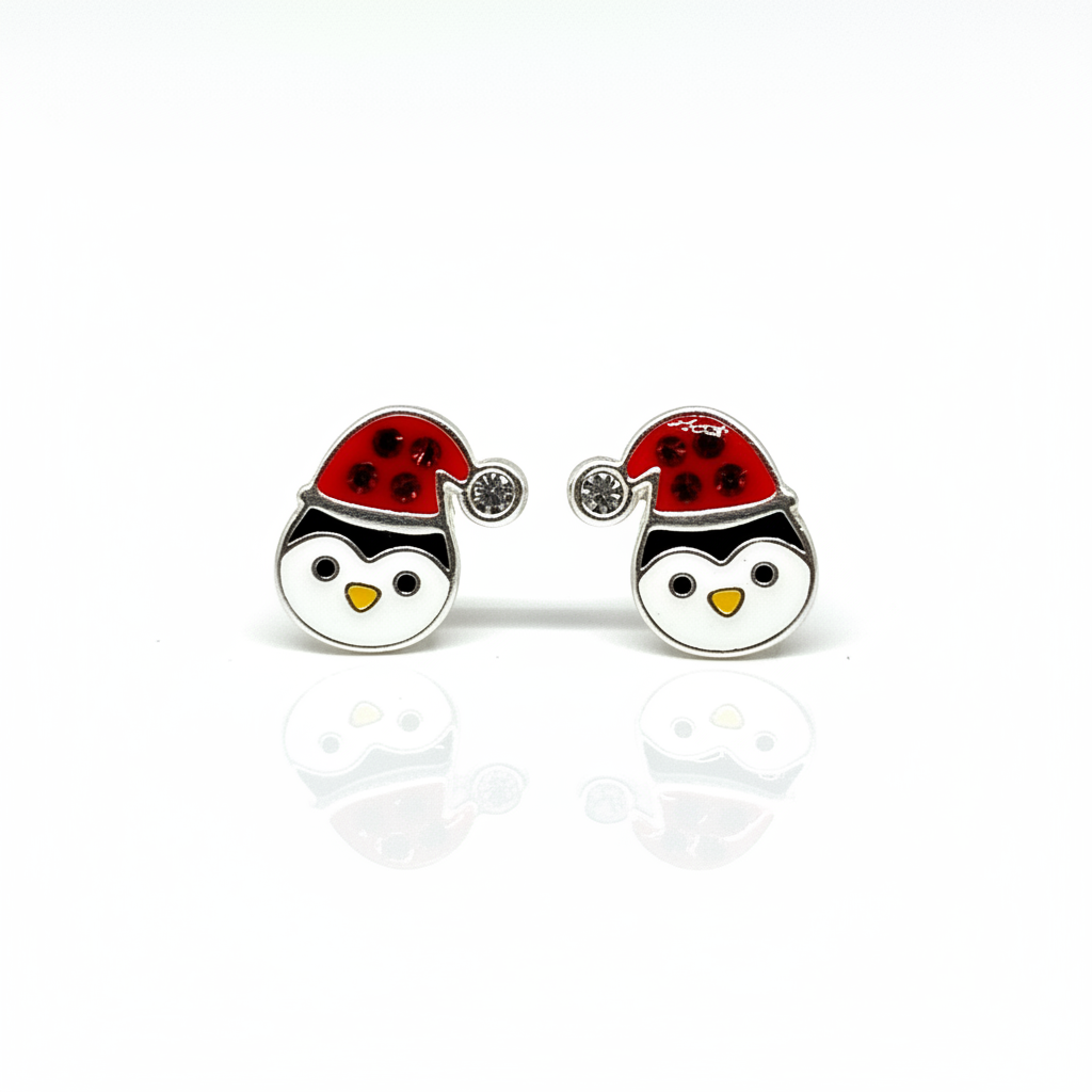 Christmas Penguin Sterling Silver Ear Studs