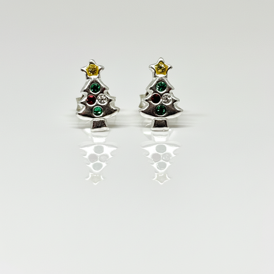 Christmas Tree Sterling Silver Ear Studs from Pixi Daisy