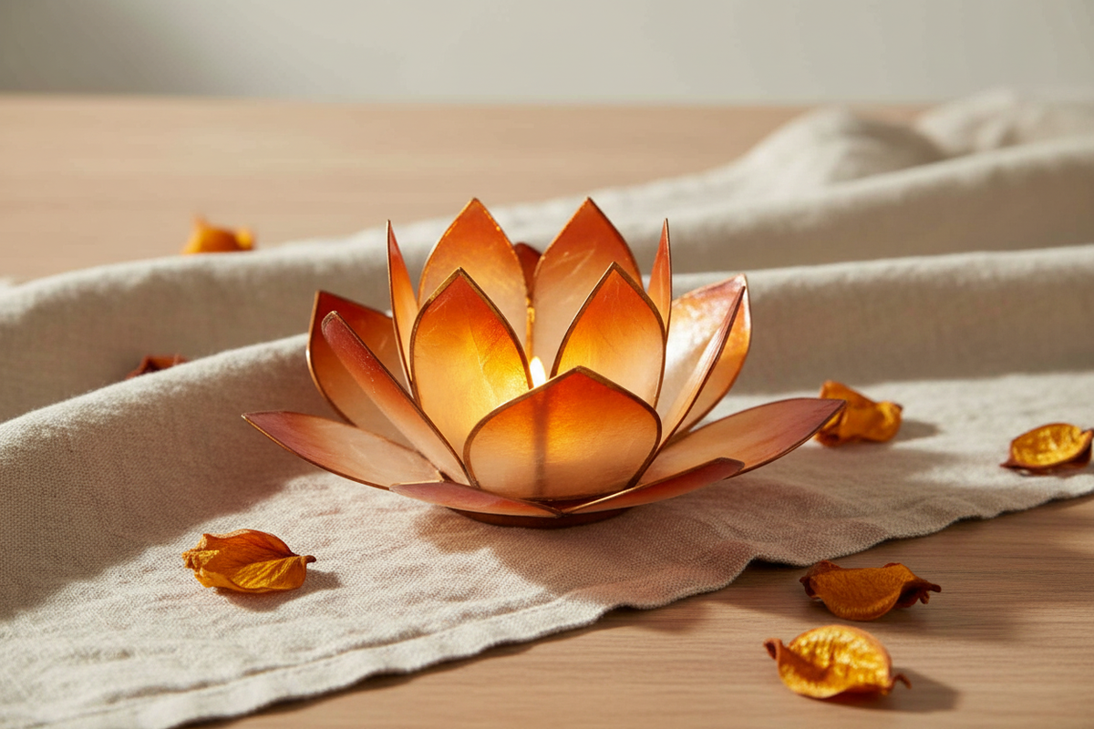 Copper Lotus Flower tea light holder from pixi daisy