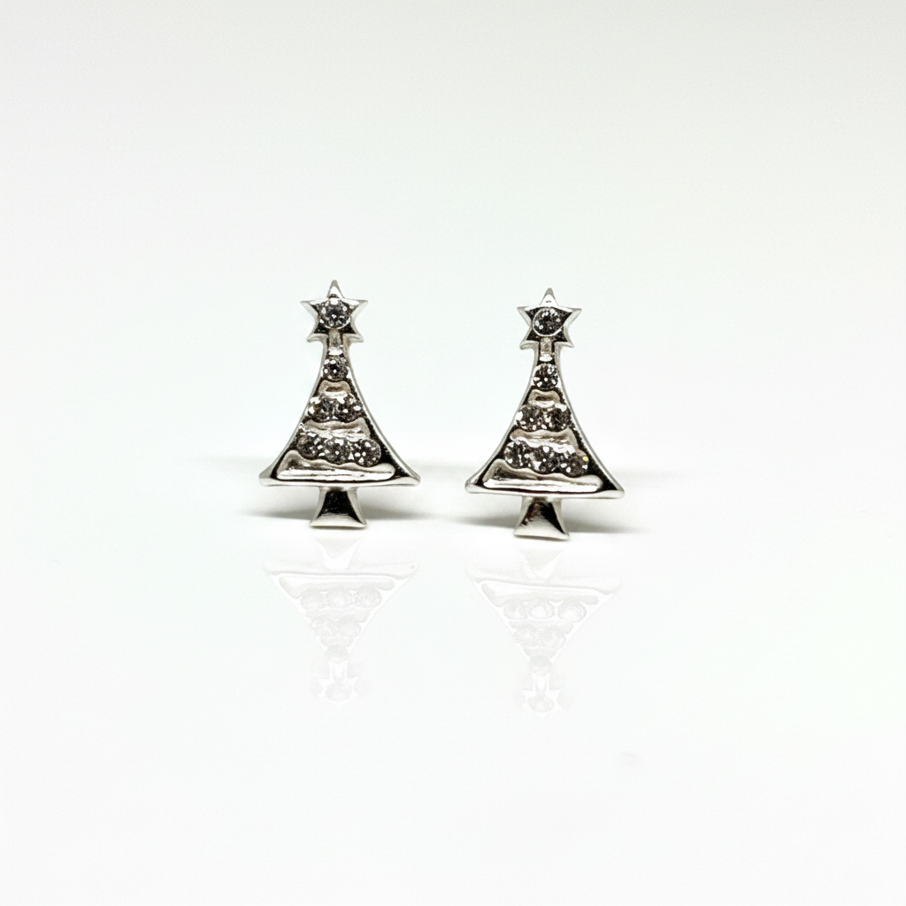 Crystal Christmas Tree Sterling Silver Ear Studs from Pixi Daisy