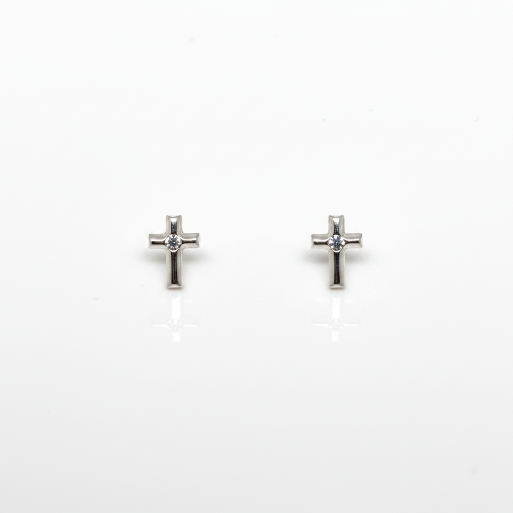 Crystal Cross Sterling Silver Ear Studs from Pixi Daisy