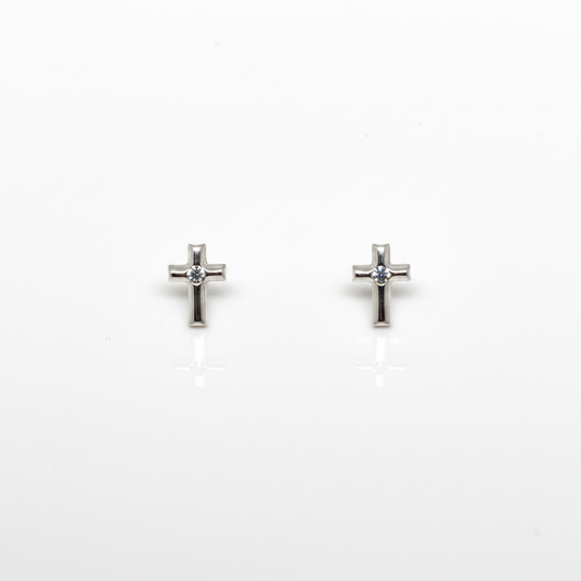 Crystal Cross Sterling Silver Ear Studs from Pixi Daisy