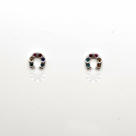 Crystal Horseshoe Sterling Silver Ear Studs from Pixi Daisy
