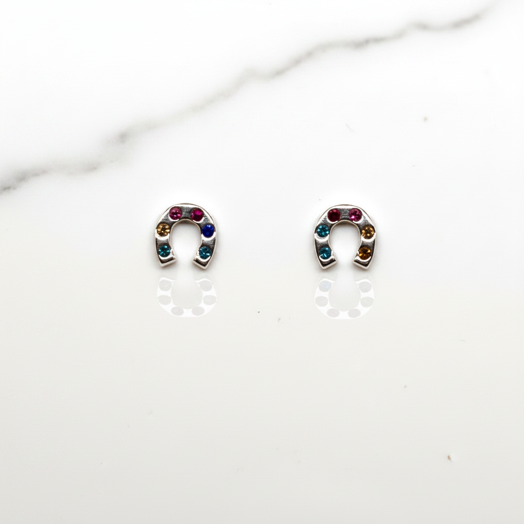 Crystal Horseshoe Sterling Silver Ear Studs from Pixi Daisy