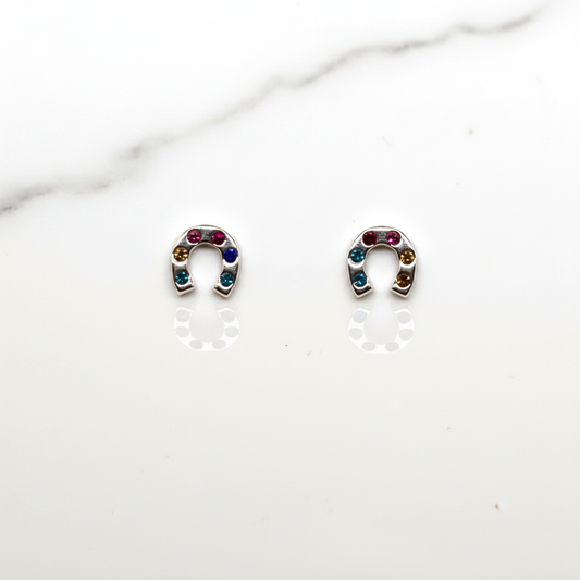 Crystal Horseshoe Sterling Silver Ear Studs from Pixi Daisy