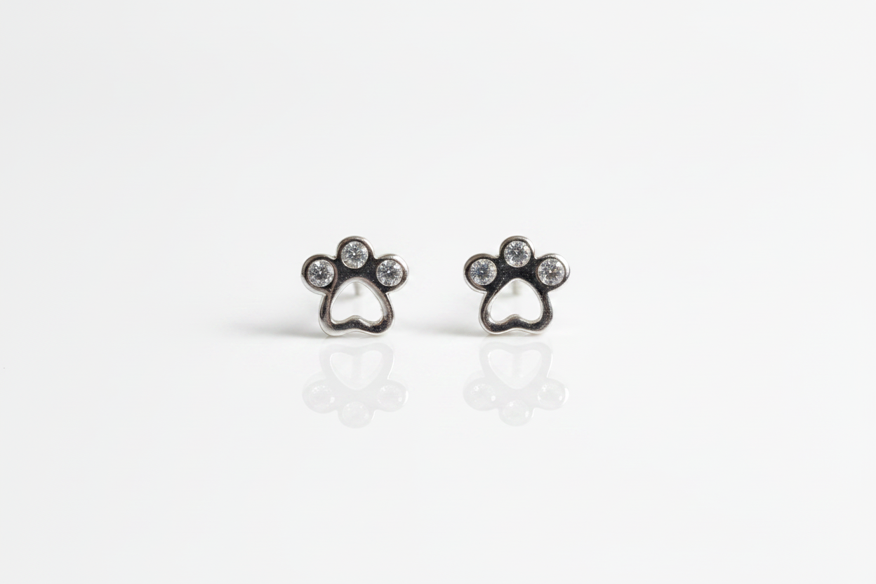 Crystal Paw Print Ear Studs from Pixi Daisy