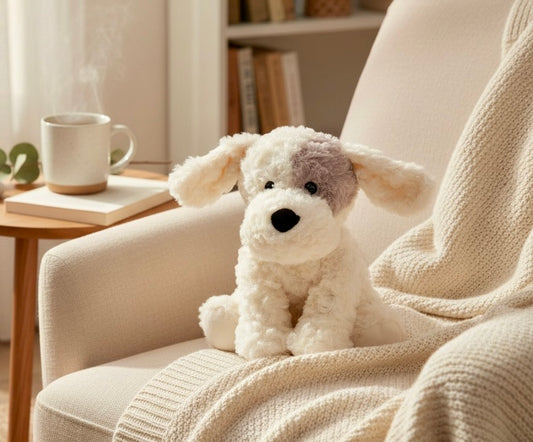 Curly Patch Dog Warmie from Pixi Daisy