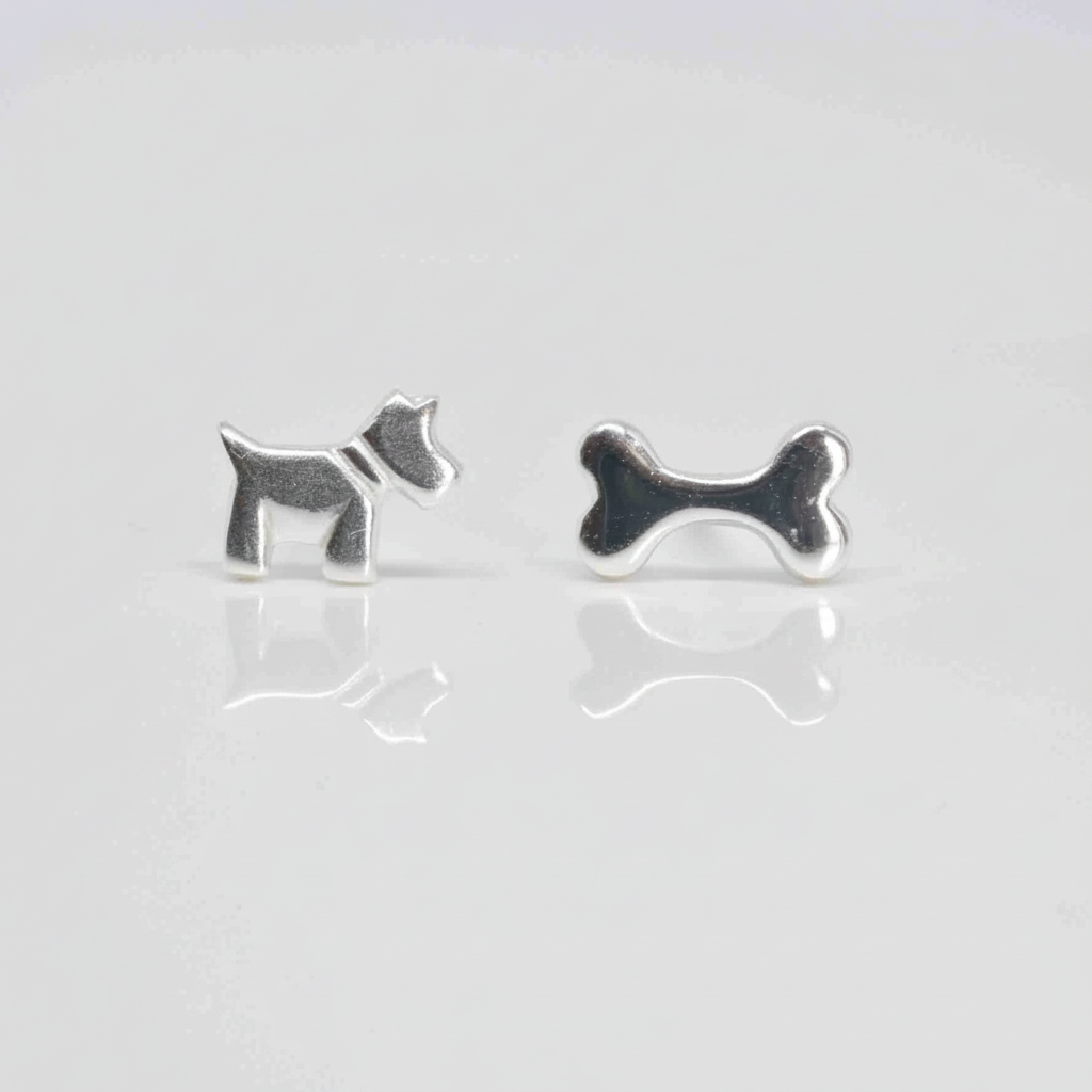 Dog & Bone Silver Ear Studs Hero Shot