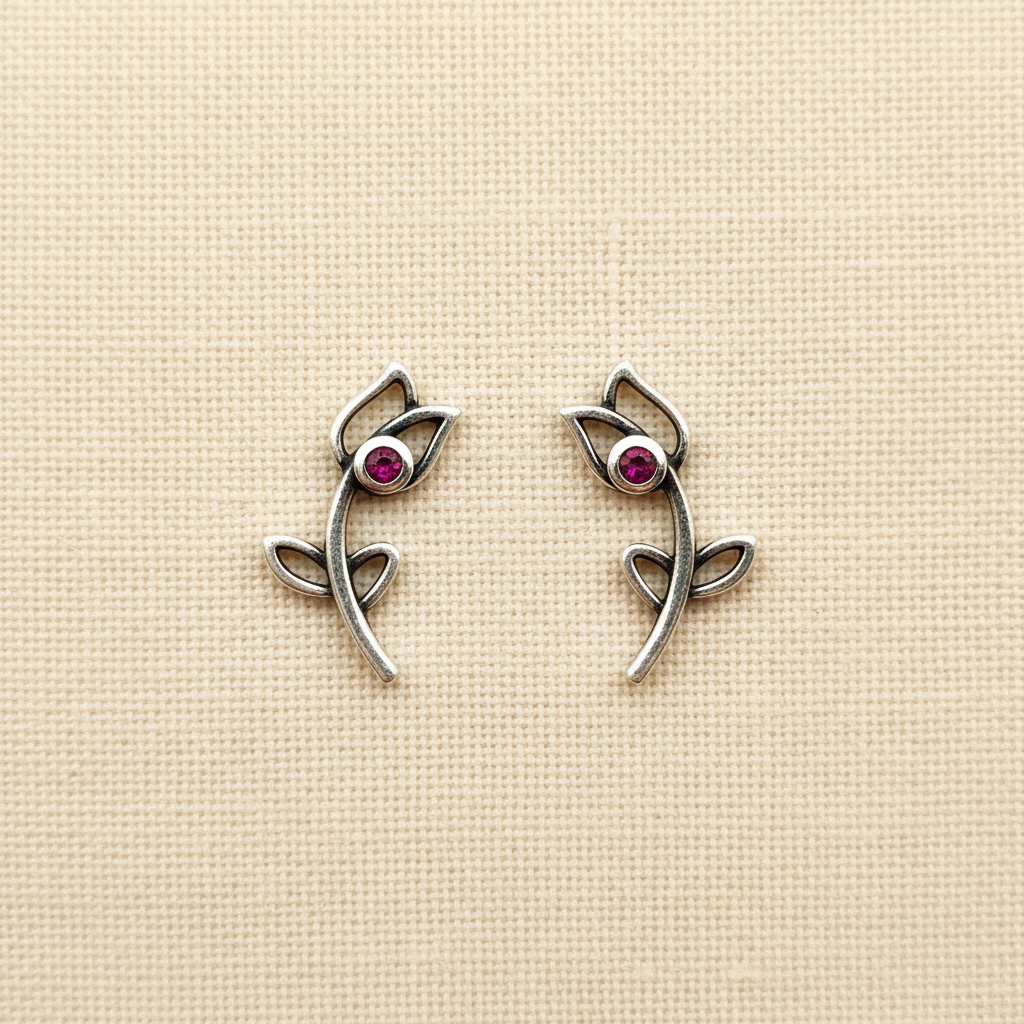 Flower Stem Crystal Stud Earrings from pixi daisy