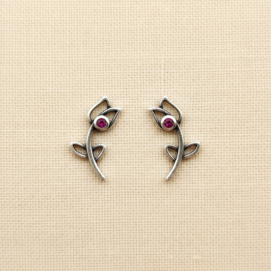 Flower Stem Crystal Stud Earrings from pixi daisy