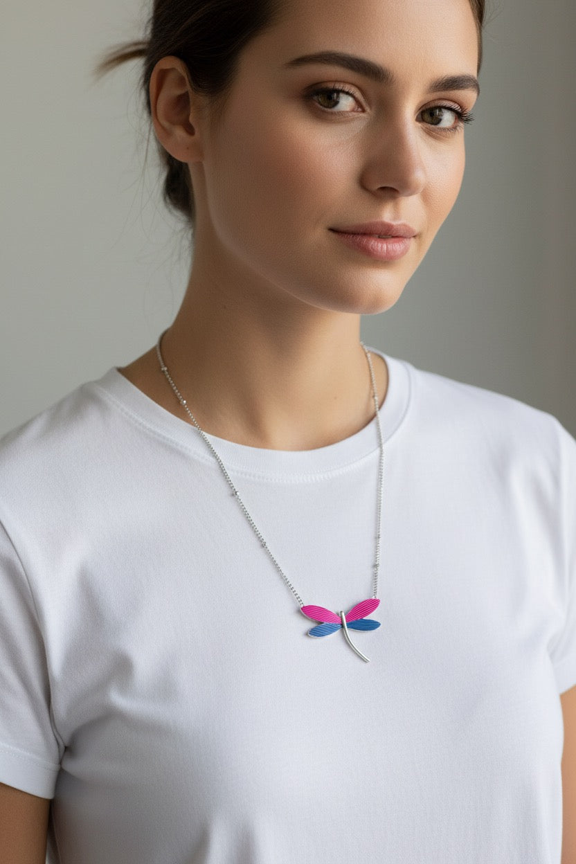 Miss Milly Pink & Blue Dragonfly necklace from Pixi Daisy