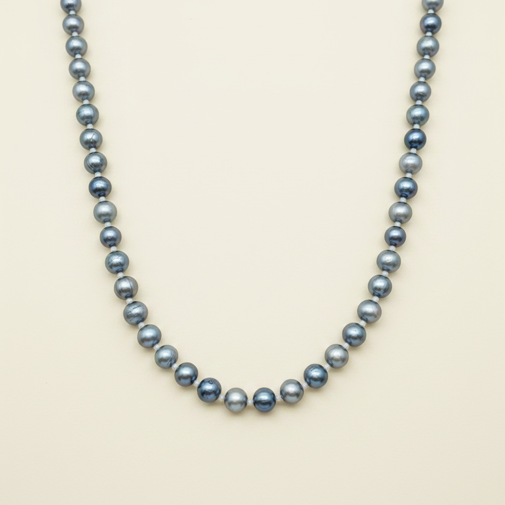 Grey Pearl Necklace - Cream Background