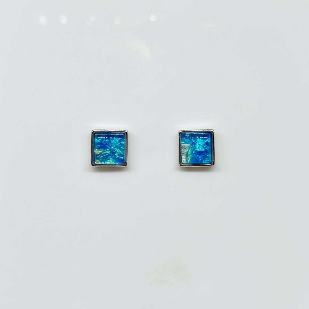 Miss Milly Iridescent Blue Square Stud Earrings from Pixi Daisy